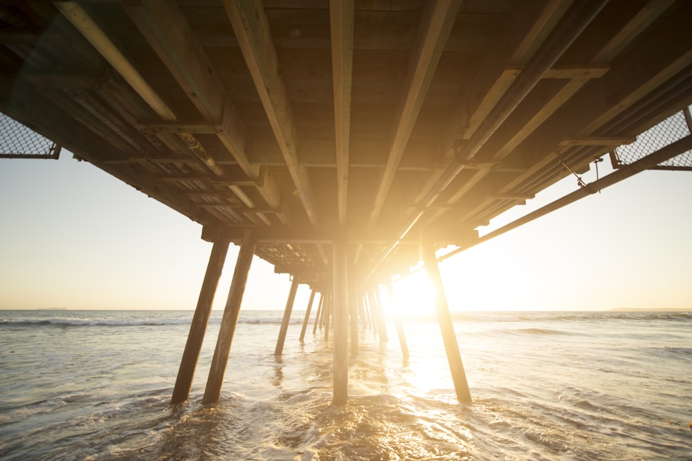 architectural photography of wooden bridge