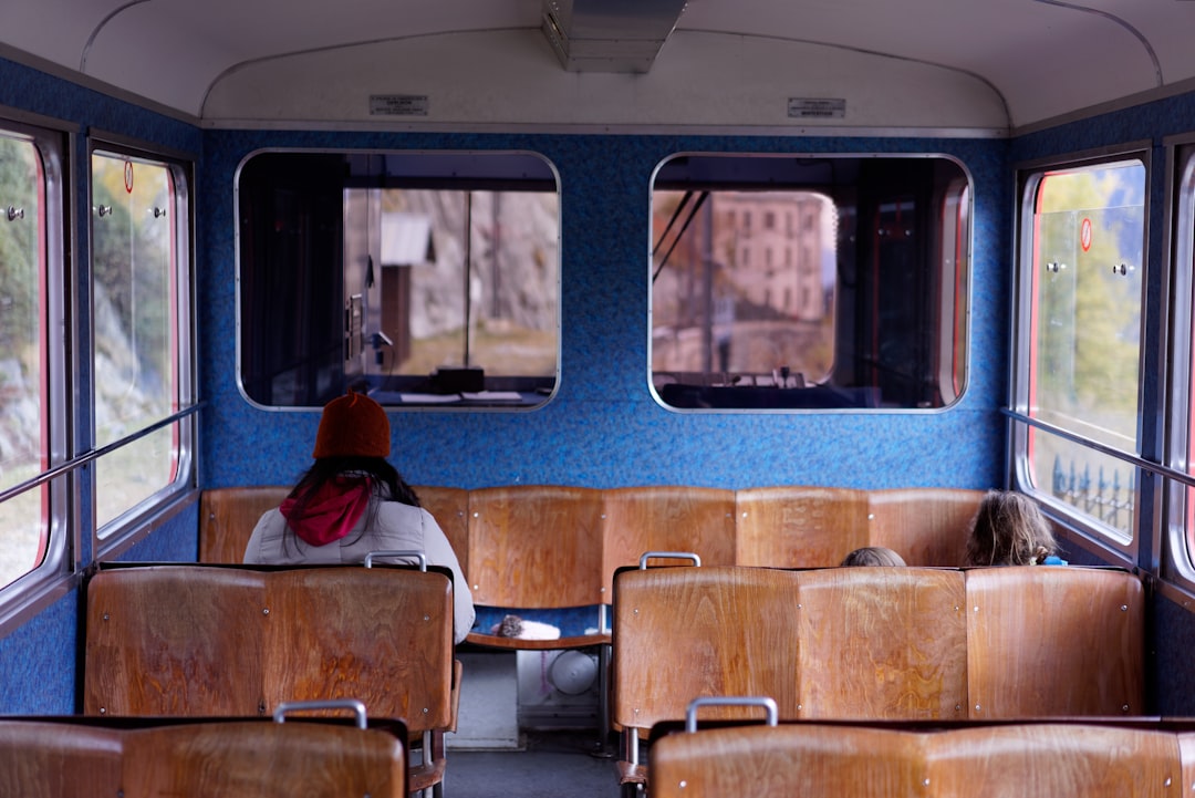 person sitting inside the train, At the back of a train