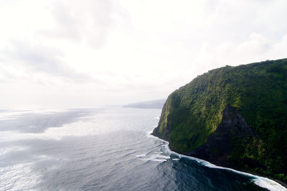 bird's eye view of cliff near body of water