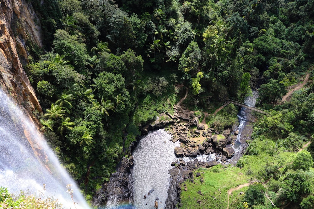 aerial photography of waterfalls