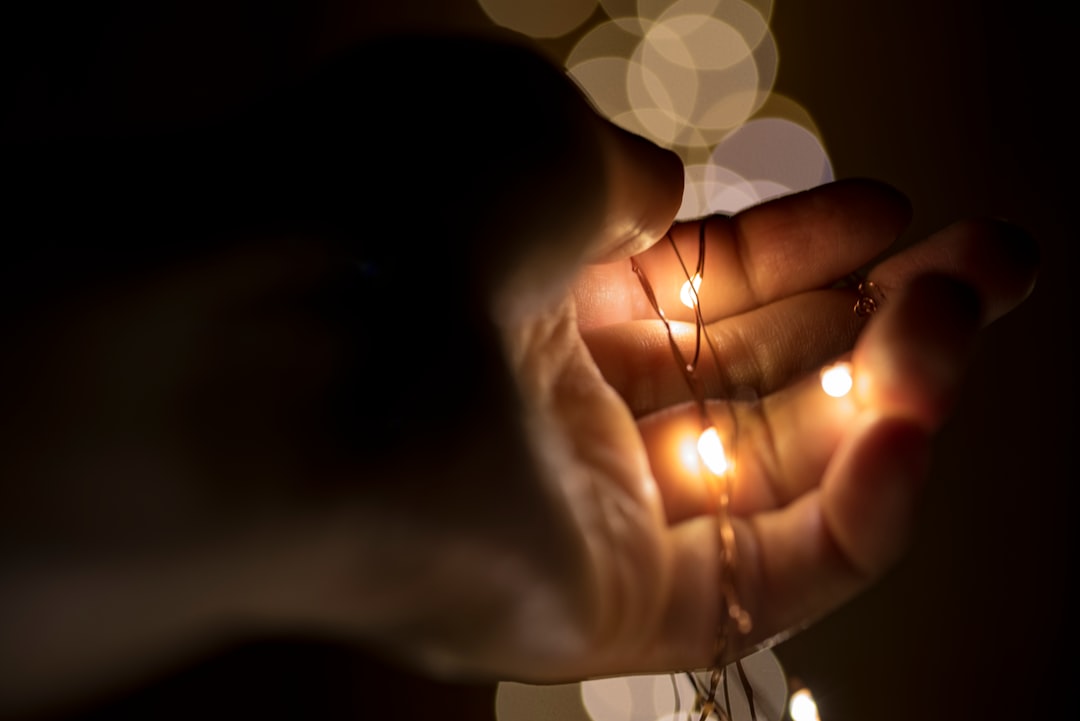 person holding lace with yellow lights