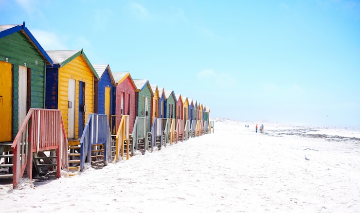 Colorful beach huts on beach