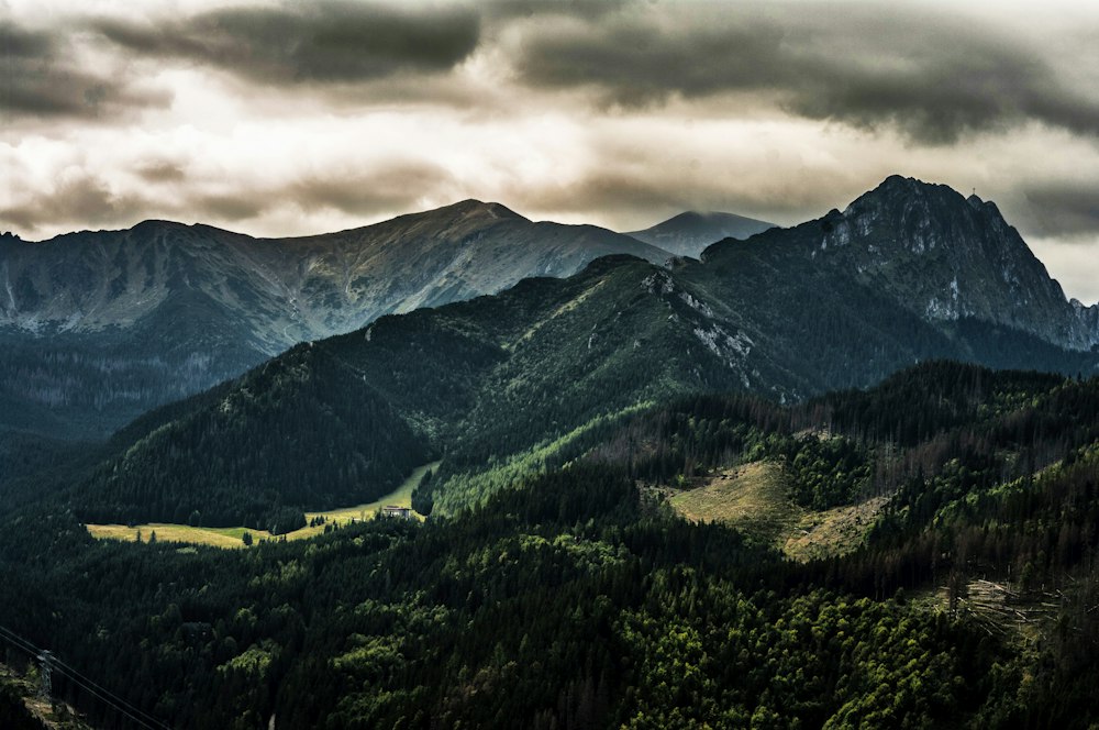 Aerial view of Zakopane with Mount Giewont rising above the town in the Polish Tatras
