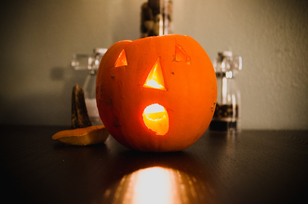 jack-o-lantern on table