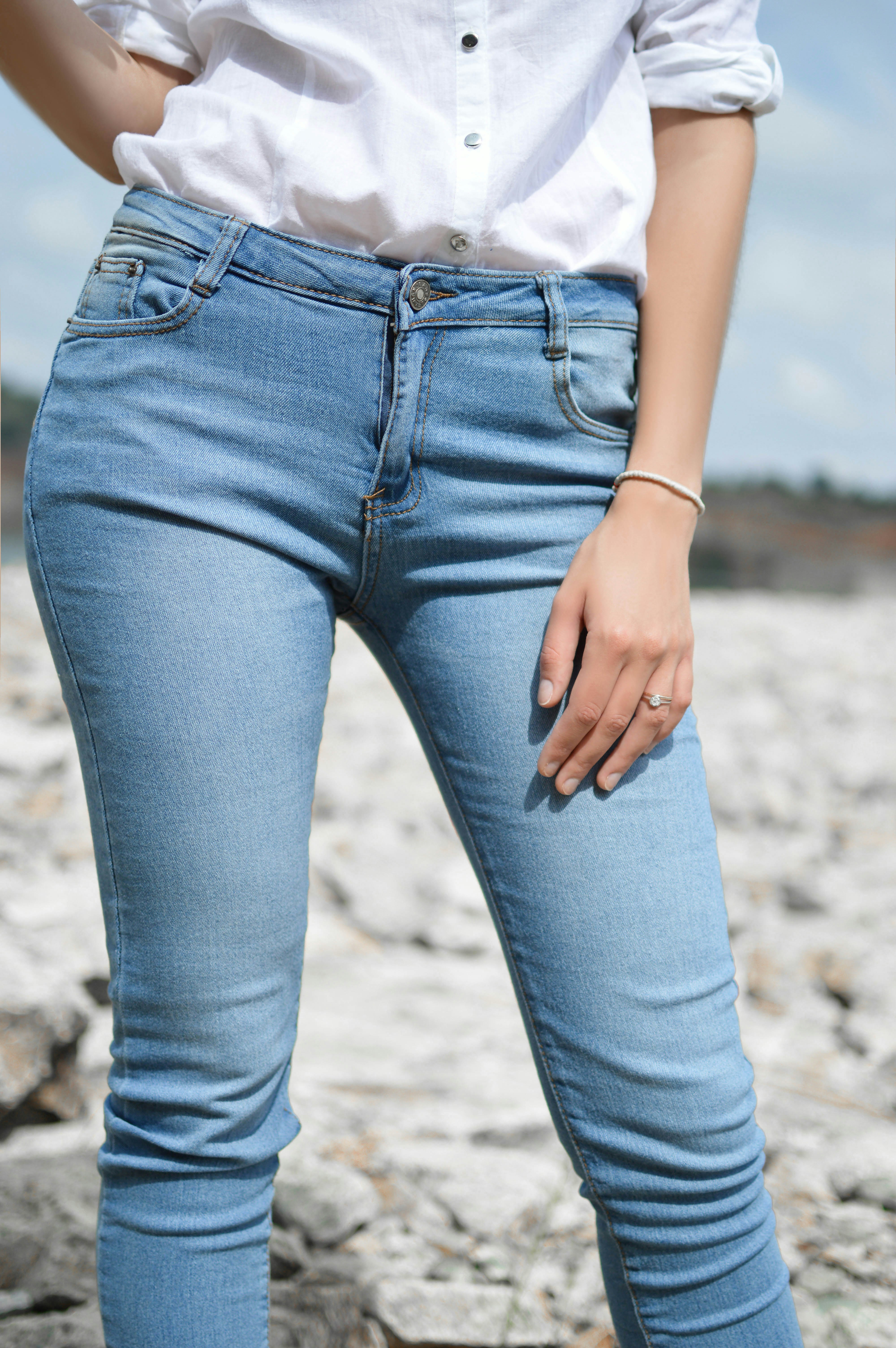 white top jeans