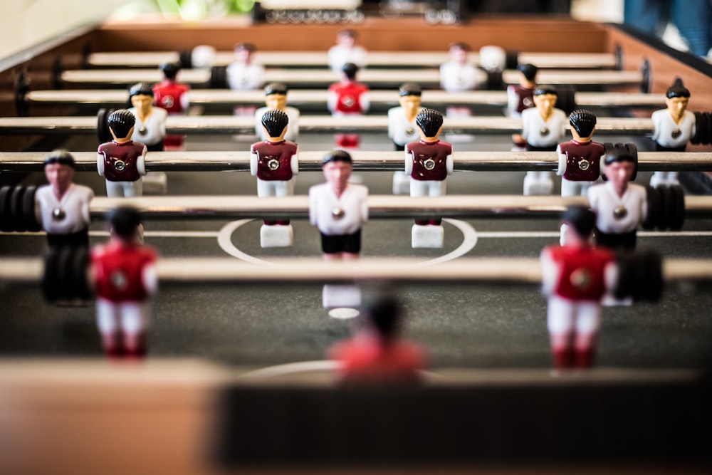 brown foosball table closeup photography