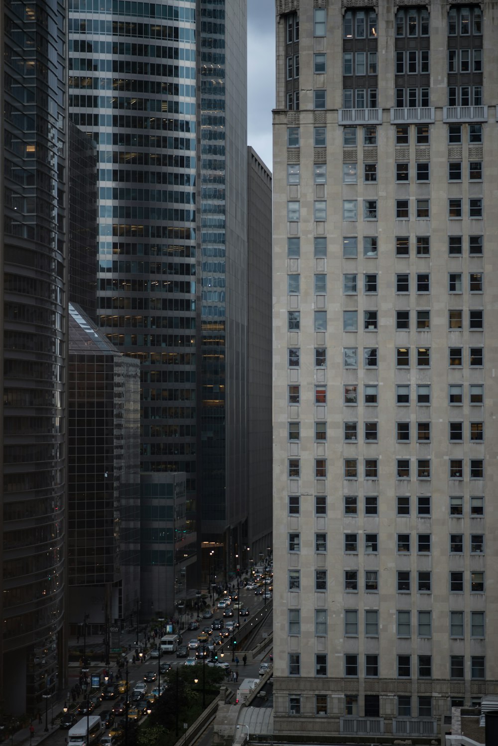 a view of a city with tall buildings