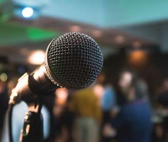 silver corded microphone in shallow focus photography