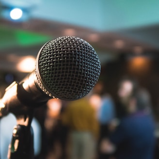 silver corded microphone in shallow focus photography