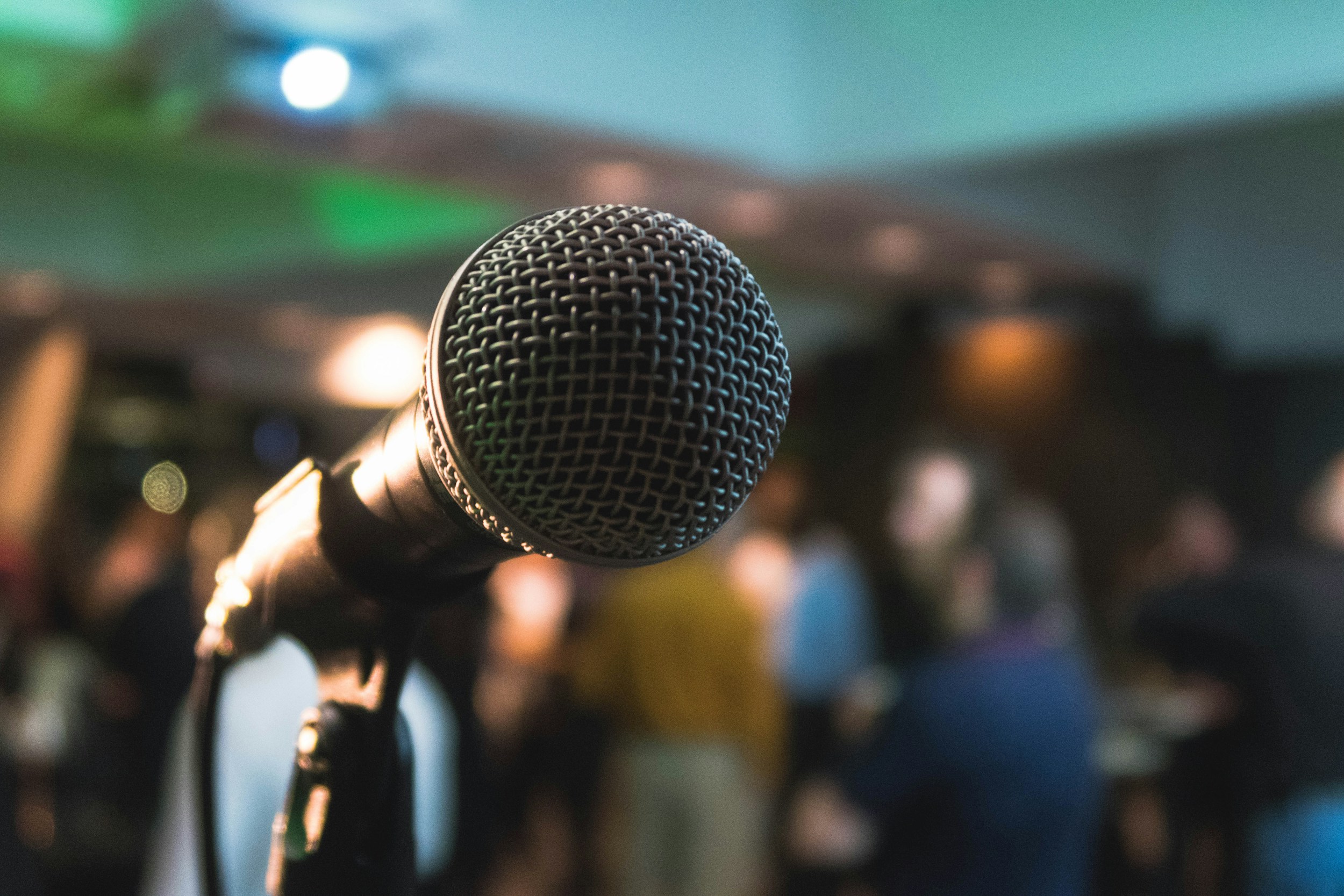 microphone podium political rally night