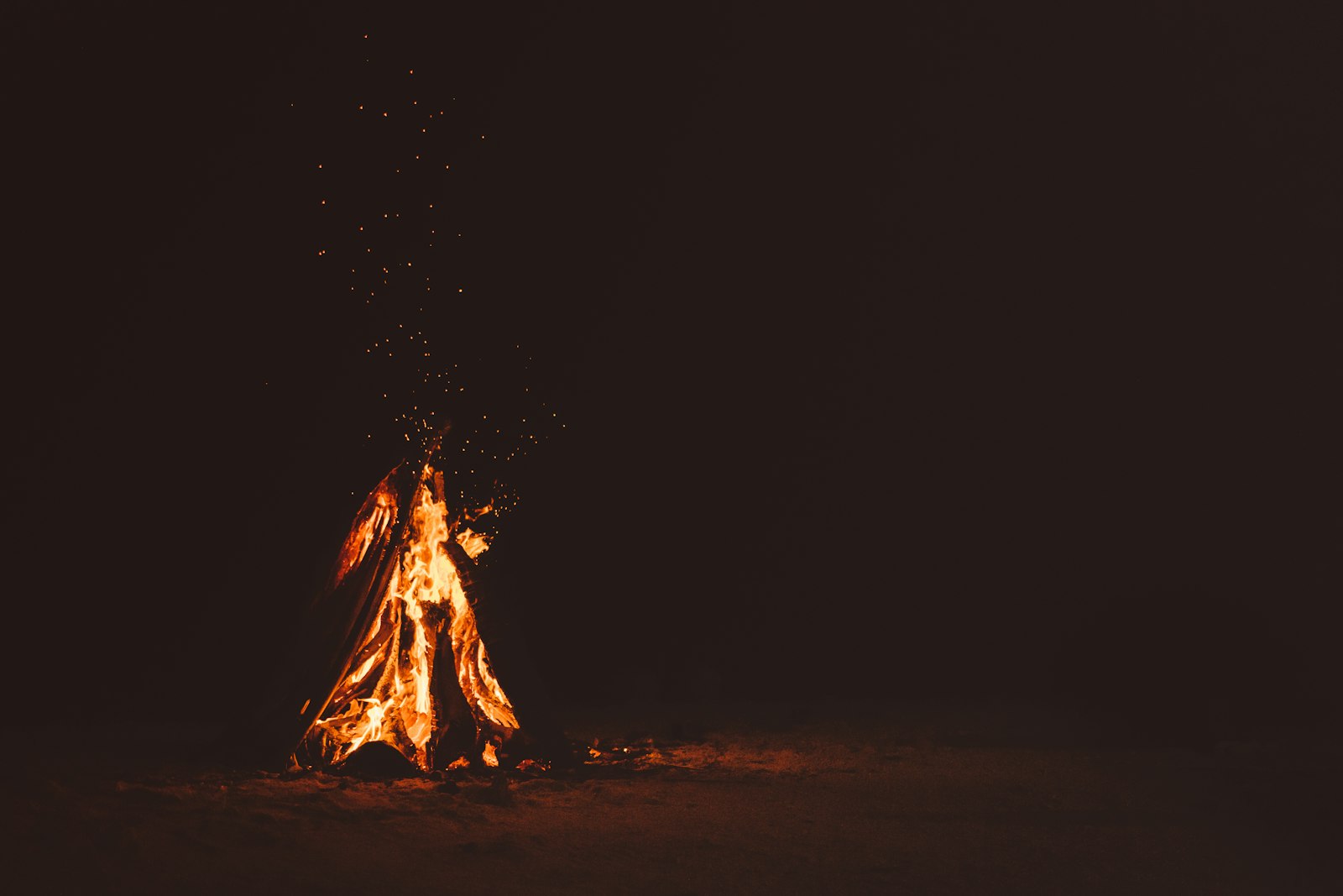 Fire pit burning at dusk