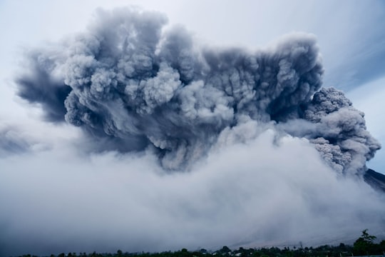 landscape photography of smoke in Mount Sinabung Indonesia