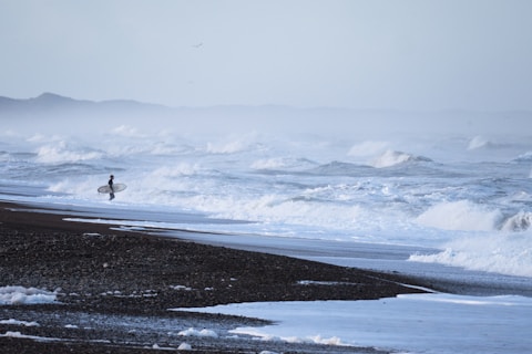 surfboard about to meet wild waves