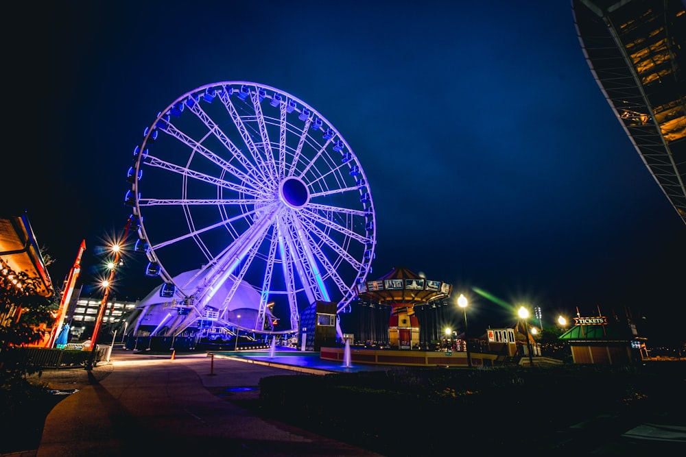 blue lighted ferris wheel