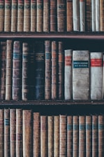assorted books in brown wooden bookshelf