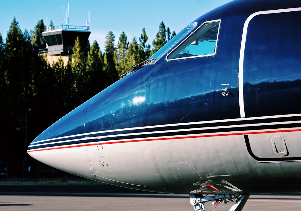 blue and white airplane