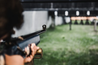 person aiming on the gun