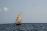 Traditional boat sailing on clear blue waters under a bright sky.