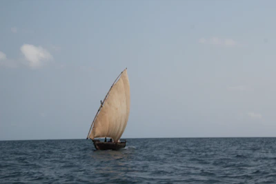 Traditional boat sailing on clear blue waters under a bright sky.