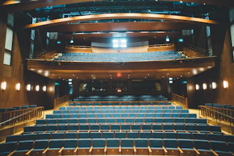 Spacious auditorium with stylish seating and acoustic wall treatments.