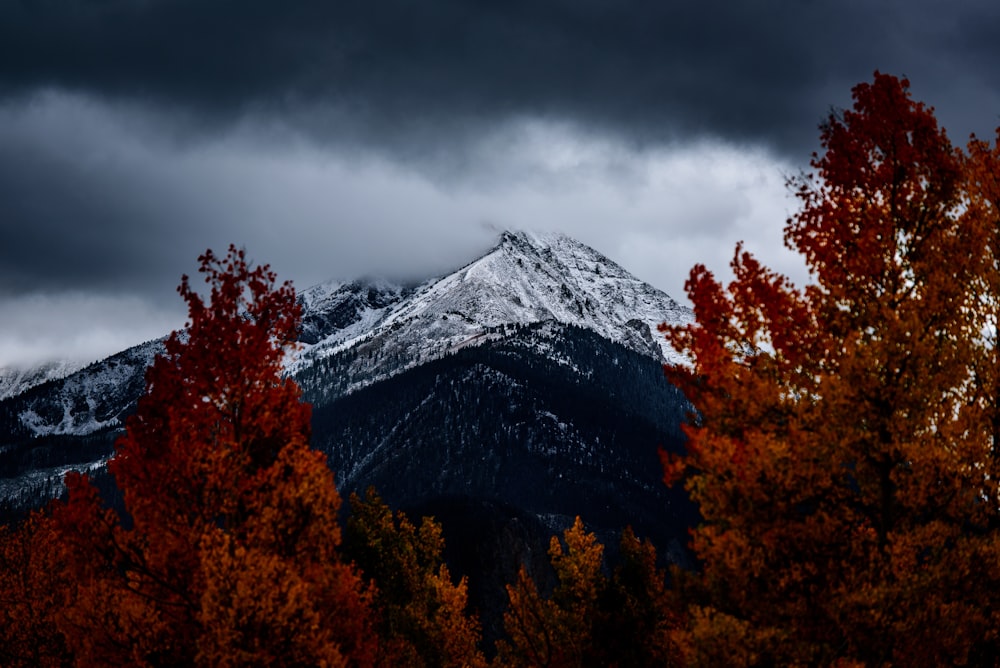 mountain under heavy clouds