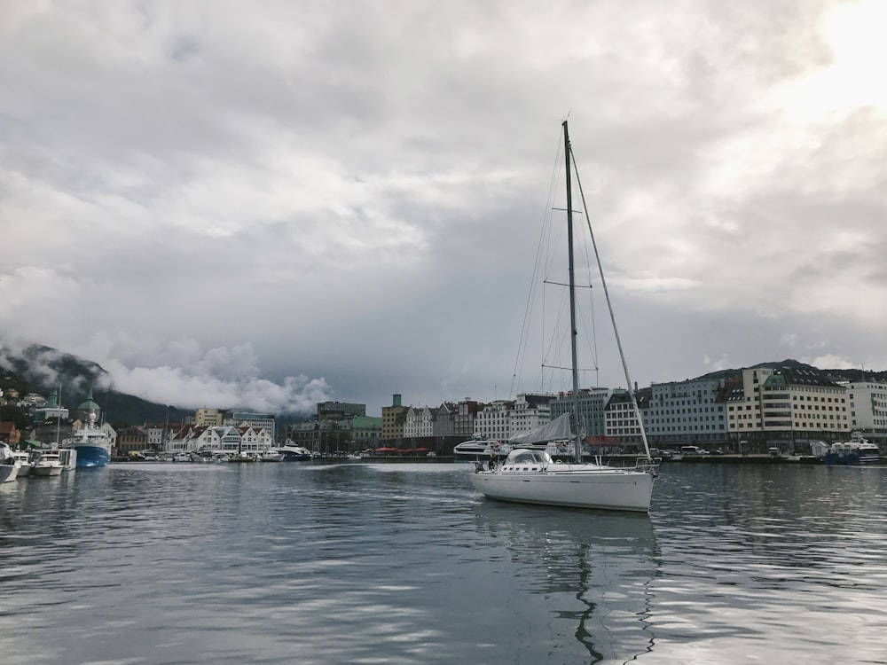 sailboat on body of water near city