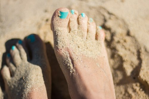 Pedicure with a teal polish finish