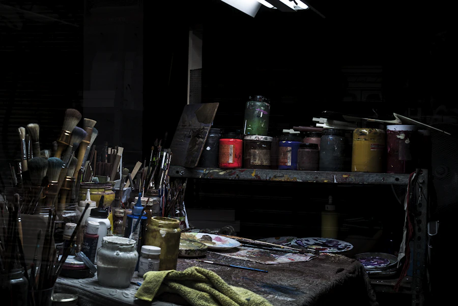Art supplies workspace