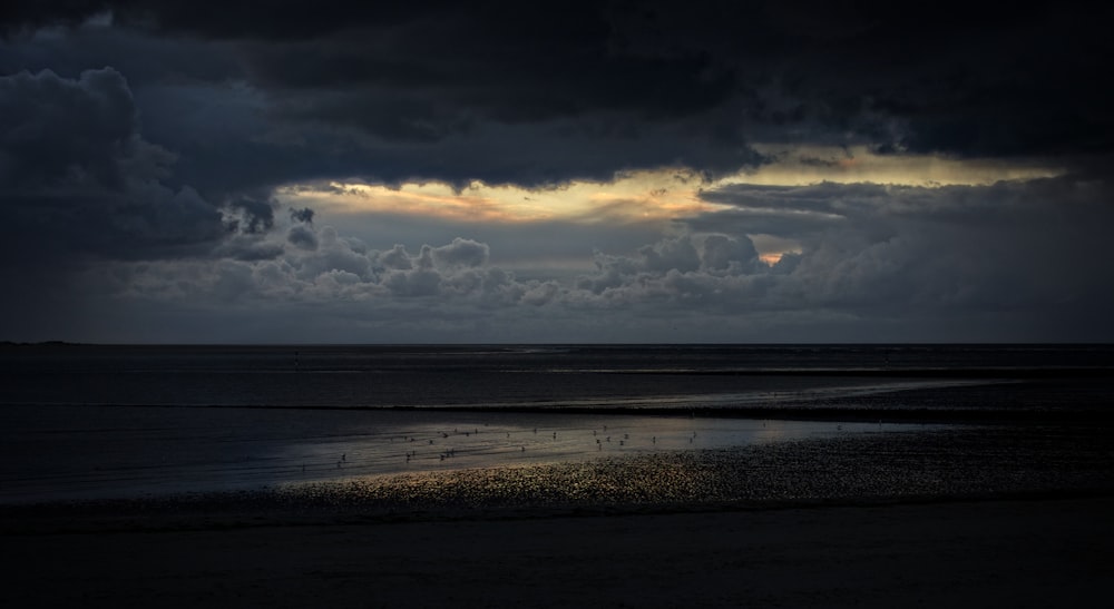 Fotografía de paisaje de la orilla del mar durante el día nublado