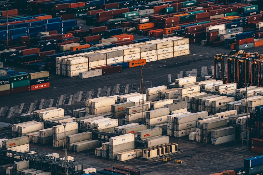 piled container van during daytime