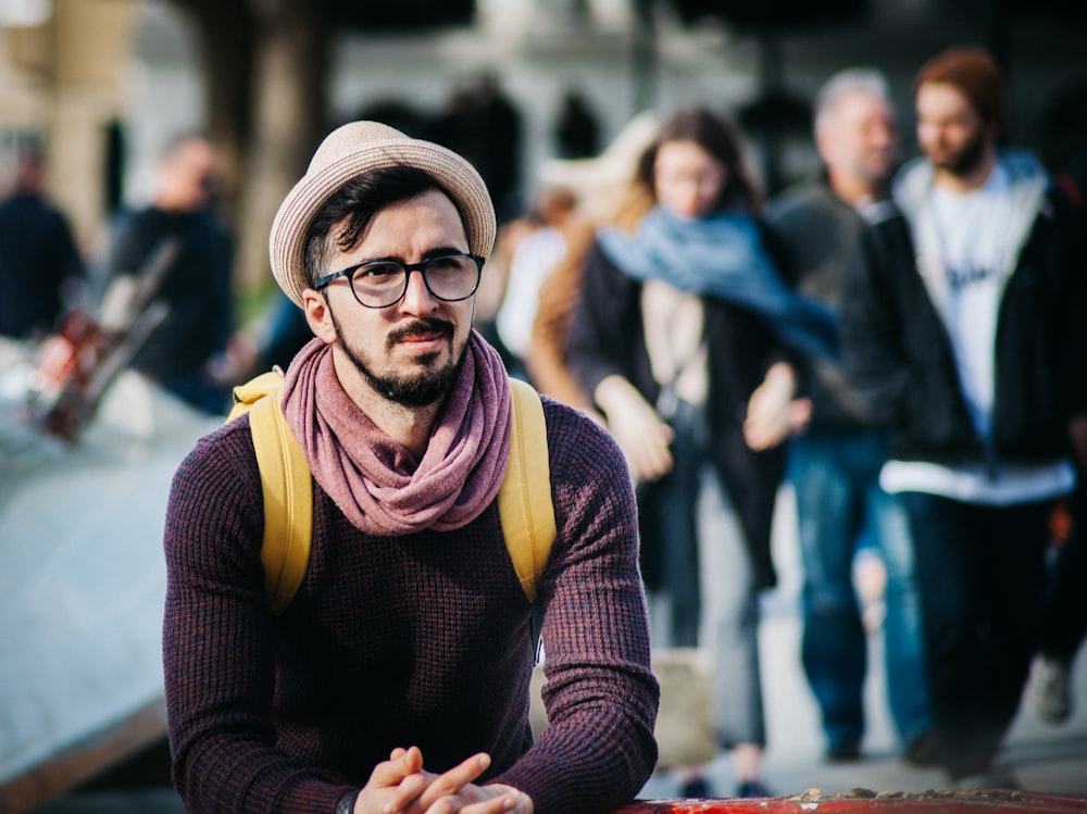 man wearing brown fedora hat