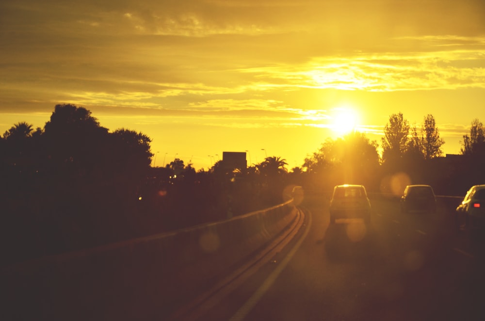 vehicles on road during golden hour