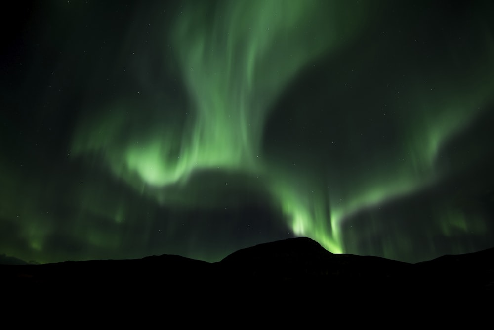 auroras boreales verdes por la noche