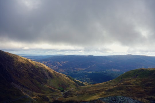 aerial photo of mountains under white cloudy sky in Llanberis United Kingdom