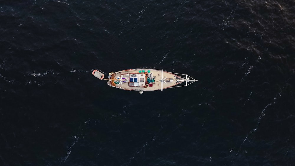 beige boat on aerial view