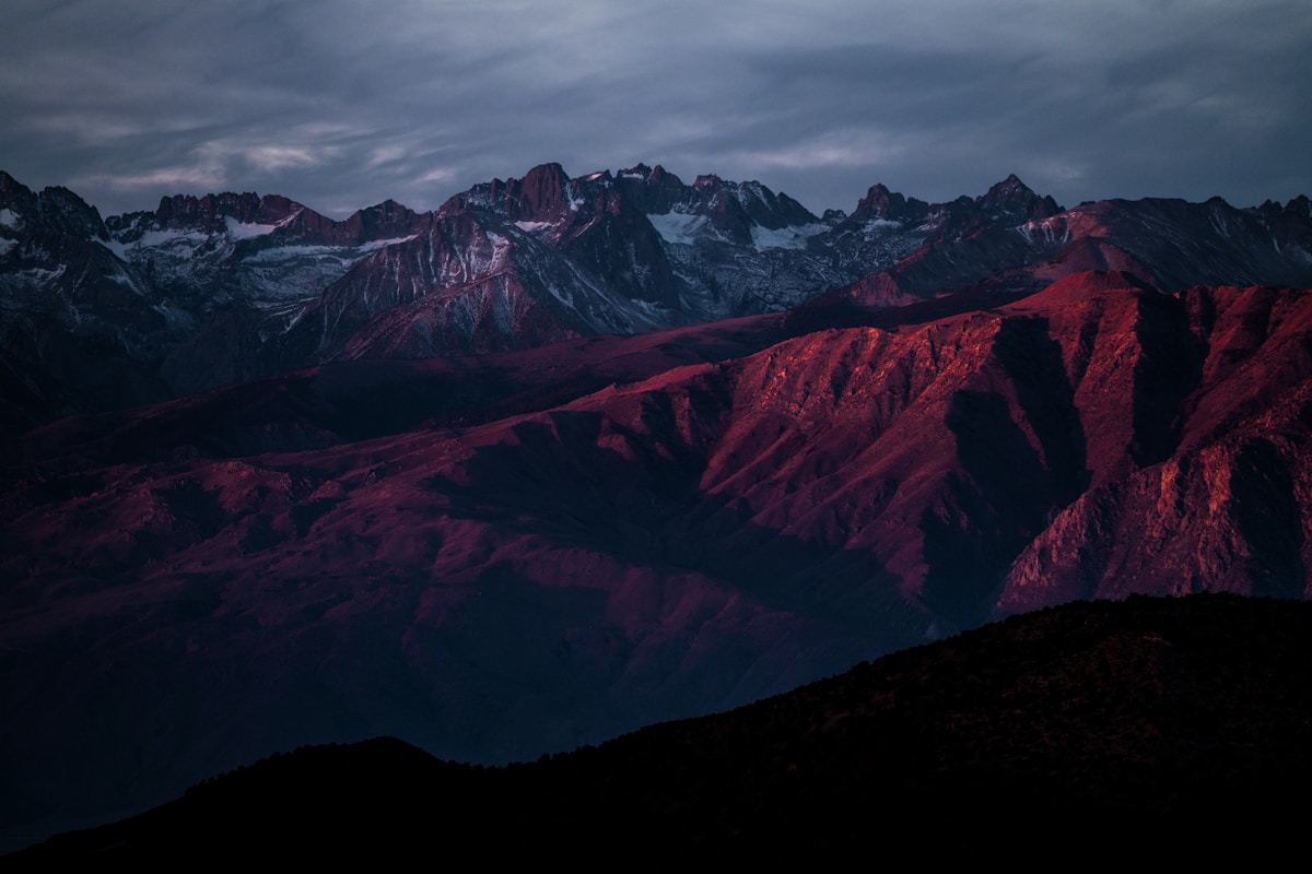 Snow covered wilderness landscape with mountains