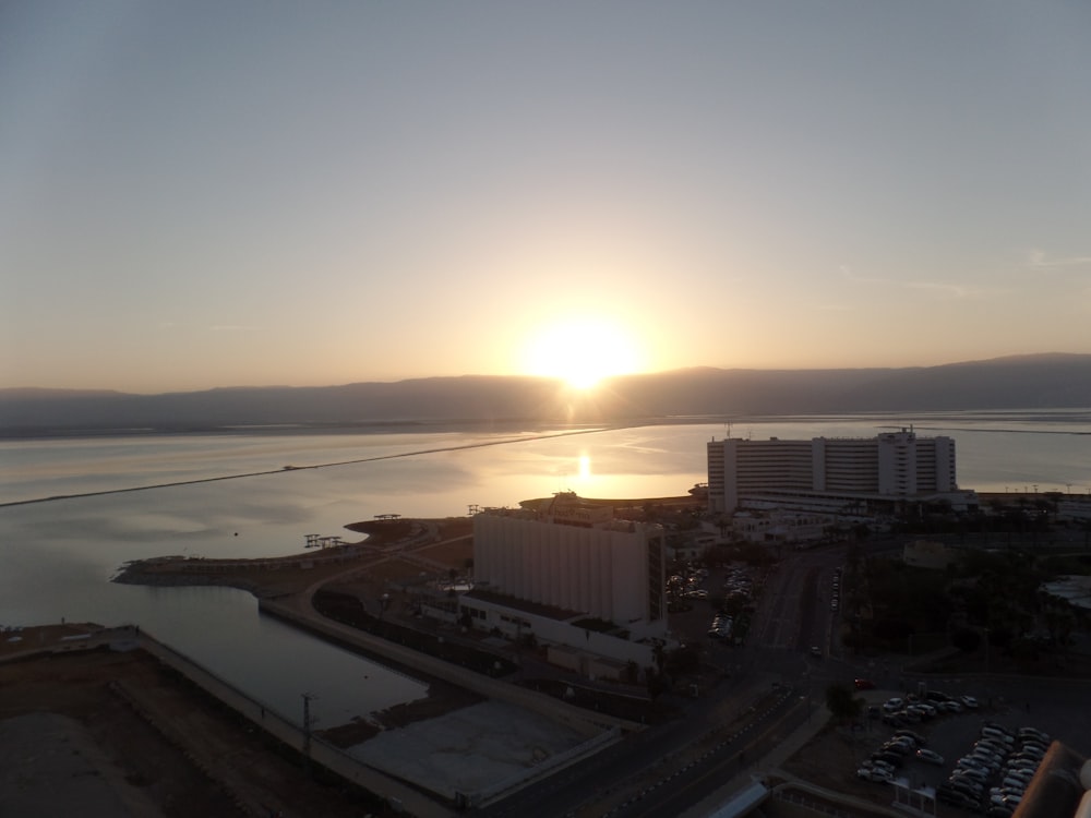 A sunset in the horizon, in a city in Israel.
