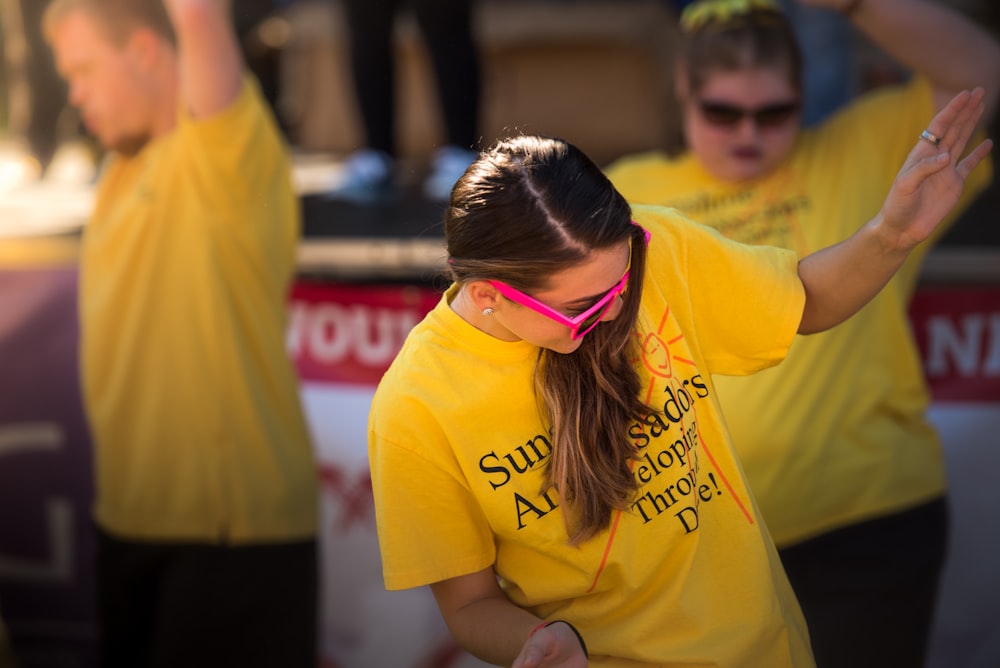 woman in yellow tshirt