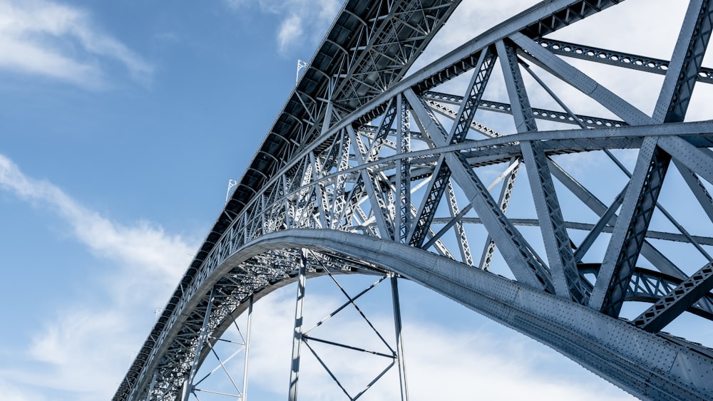 low angle photo of gray metal beams