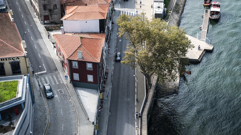 cars passing through splitting road near water