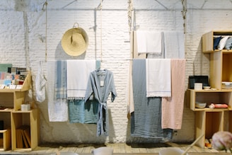 assorted-color towels hanging inside room