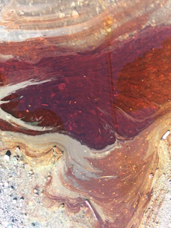 Artful spill of viscous castor oil pooling on a muted gold surface, capturing its rich texture.