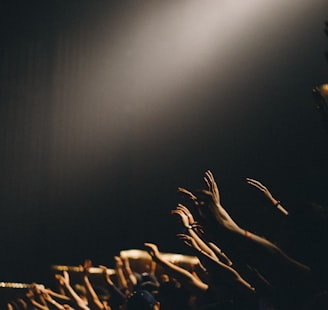 group of people waving their hands