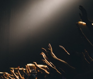 group of people waving their hands