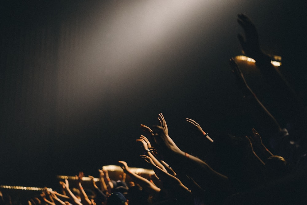 group of people waving their hands