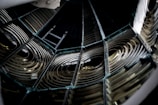 Close-up of a classic Fresnel lens with intricate glass details