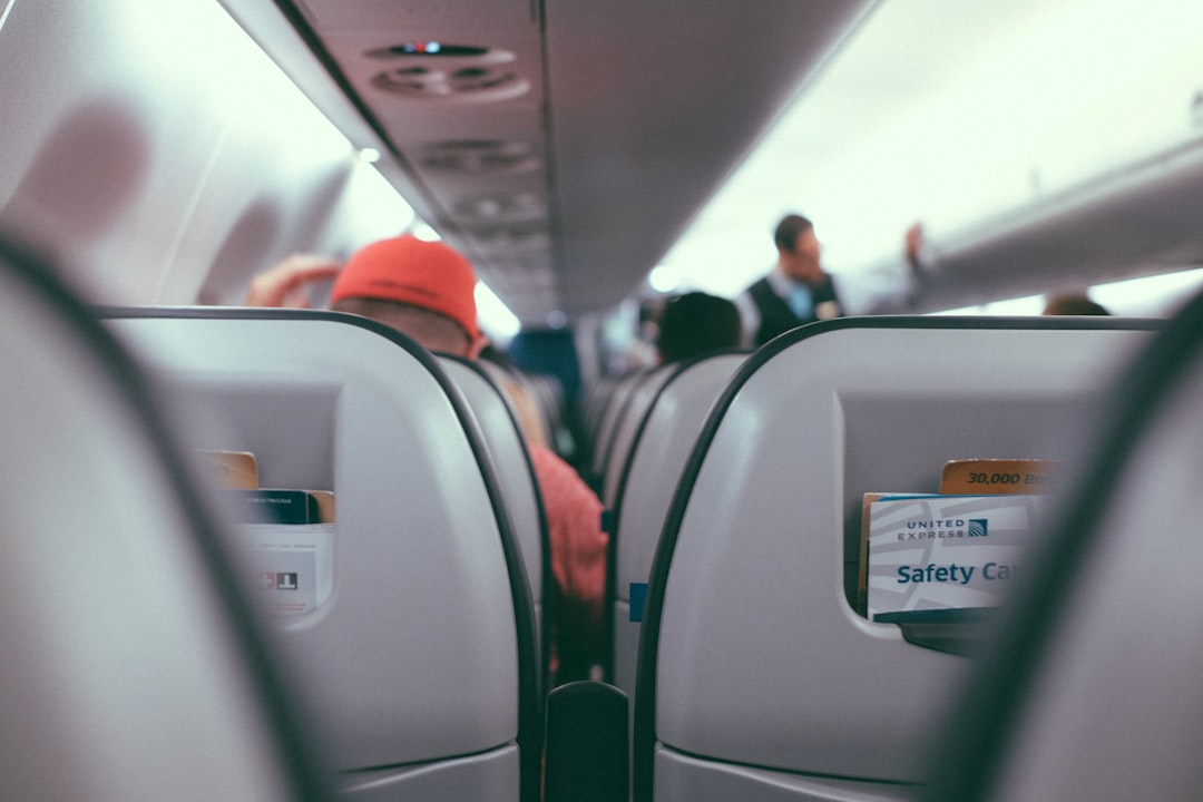 macro shot of gray plane seats, Middle Plane Seat