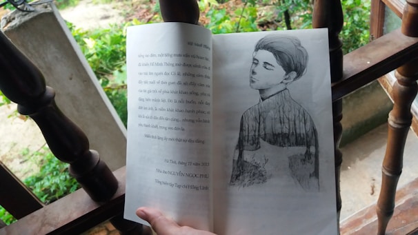 Open book with a peaceful nature background symbolizing personal growth