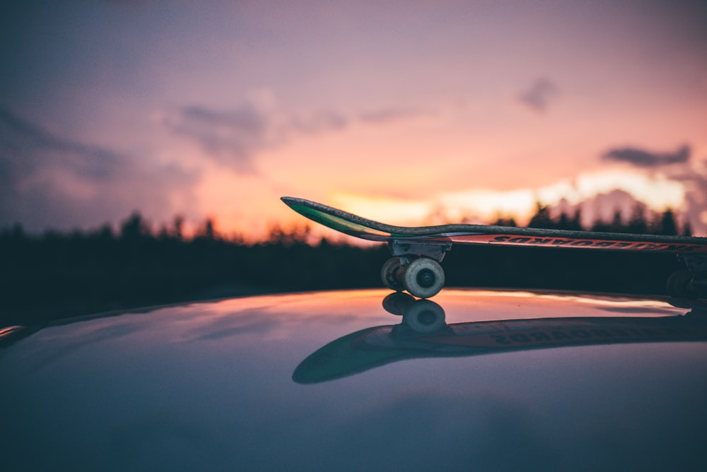 skateboard on top of glazed surface