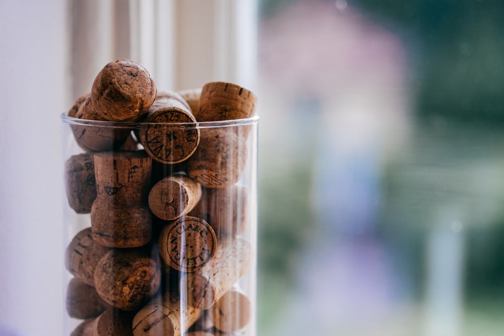 brown cork lot on glass container